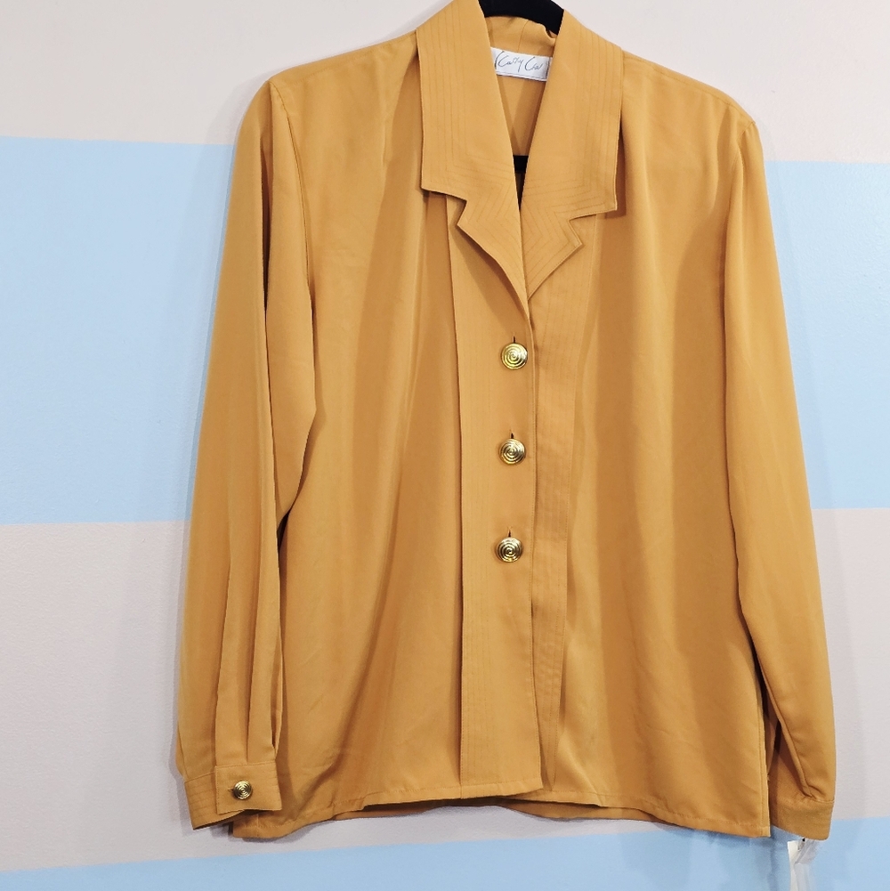 NWT Kathy Che Mustard Blouse with Gold Buttons - Picture 3 of 9